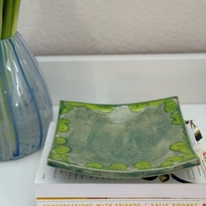Hand Crafted Signed Green Ceramic Plate